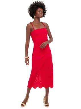 NWT Hyacinth House Red Eyelet Beaded Strap Midi Ibiza Dress Chic Summer Small